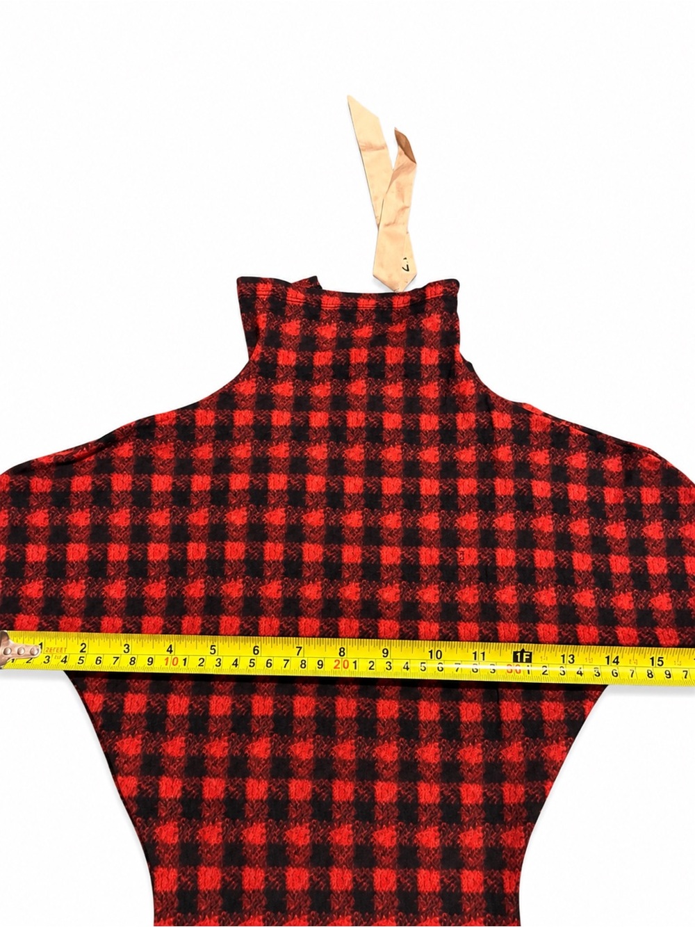 GILMAR Made In Italy Red Black Buffalo Plaid Open Back Turtle Neck Top NWT - Picture 10 of 11